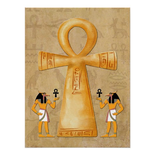 Ankh Sleutel Van Leven Op Hieroglyf Perfect Poster (Voorkant)