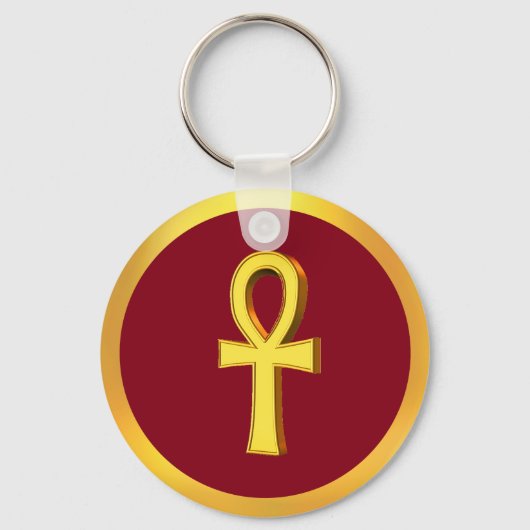 Ankh Tau Cross met Golden Circle op Crimson Sleutelhanger (Voorkant)