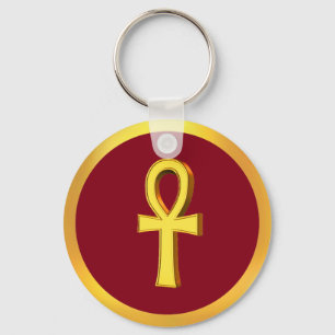 Ankh Tau-kruis met gouden cirkel op karmozijn Sleutelhanger