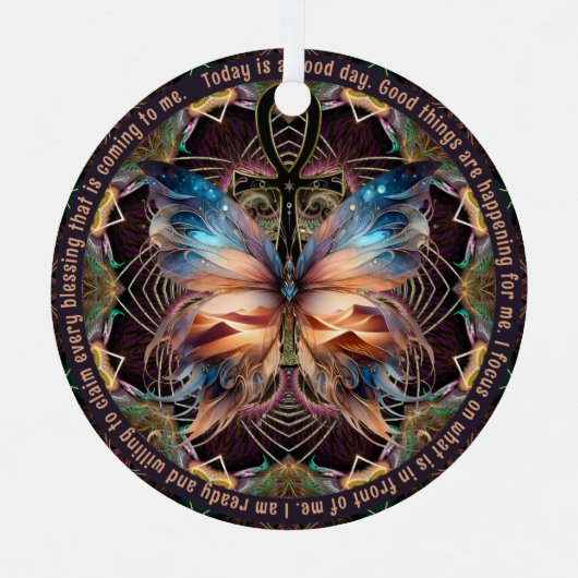 Ankh vlinder leven symbool Mandala bevestiging Metalen Ornament (Voorkant)