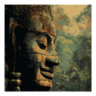 Ankor Thom Cambodja Oude Jungle Standbeeld Poster 
