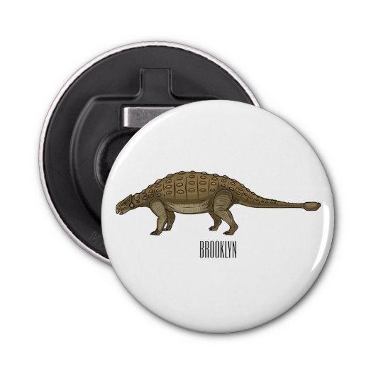 Ankylosaurus cartoon illustratie button flesopener (Voorkant)