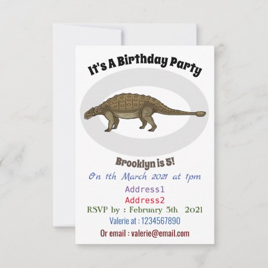 Ankylosaurus cartoon illustratie kaart (Voorkant)