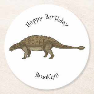 Ankylosaurus cartoon illustratie ronde kartonnen onderzetter