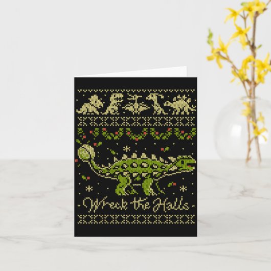 Ankylosaurus Dinosaur Christmas Sweater  Kaart (Gele Bloem)