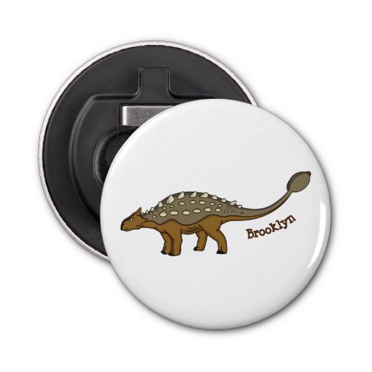 Ankylosaurus gepantserde dinosaurus illustratie button flesopener (Voorkant)