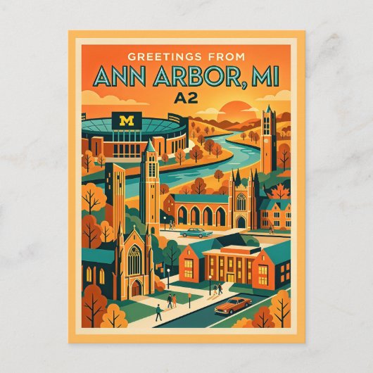 Ann Arbor MI A2 Vintage Stijl Briefkaart (Voorkant)