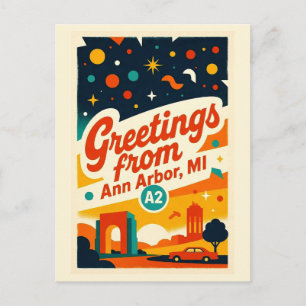 Ann Arbor MI A2 Vintage Stijl Retro Kleur Briefkaart