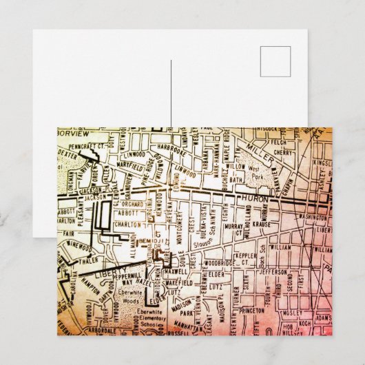 Ann Arbor, MI Map Briefkaart (Voorkant / Achterkant)