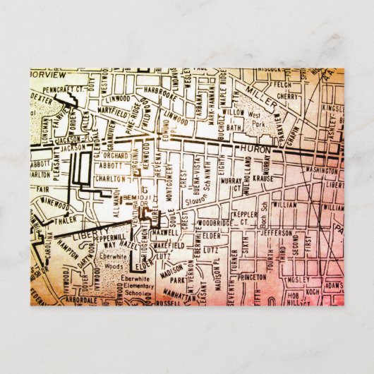 Ann Arbor, MI Map Briefkaart (Voorkant)