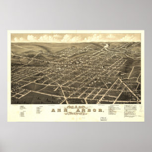 Ann Arbor Michigan 1880 Antiek Panorama Poster