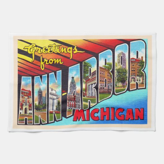 Ann Arbor Michigan  Briefkaart met grote letters Theedoek (Horizontaal)