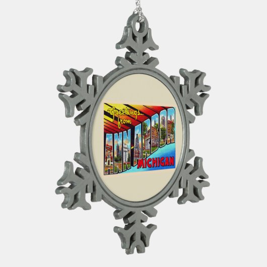Ann Arbor Michigan Briefkaart met grote letters Tin Sneeuwvlok Ornament (Links)