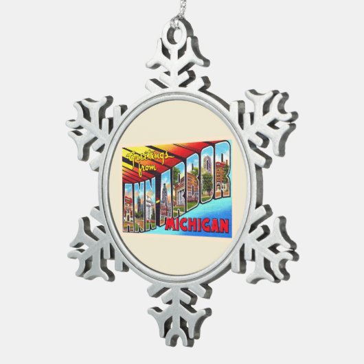 Ann Arbor Michigan Briefkaart met grote letters Tin Sneeuwvlok Ornament (Rechts)