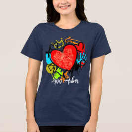 Ann Arbor Michigan Graffiti Plattegrond Blauwe Maï Tri-Blend Shirt