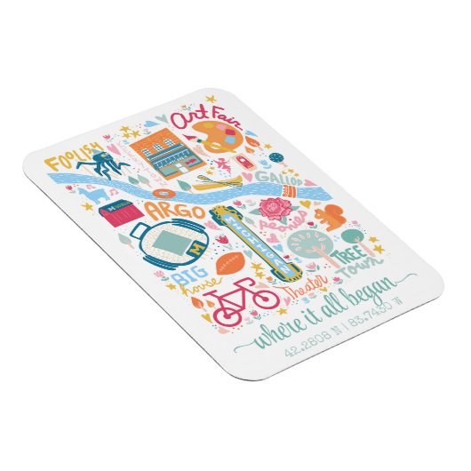 Ann Arbor Michigan Kaart Aangepaste Coördinaten Magneet (Rechterzijde)