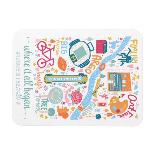 Ann Arbor Michigan Kaart Aangepaste Coördinaten Magneet (Horizontaal)