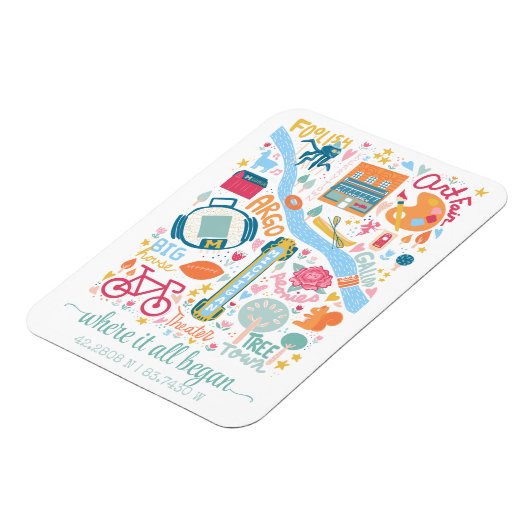 Ann Arbor Michigan Kaart Aangepaste Coördinaten Magneet (Linkerzijde)