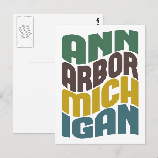 Ann Arbor Michigan Retro Wave Briefkaart (Voorkant / Achterkant)