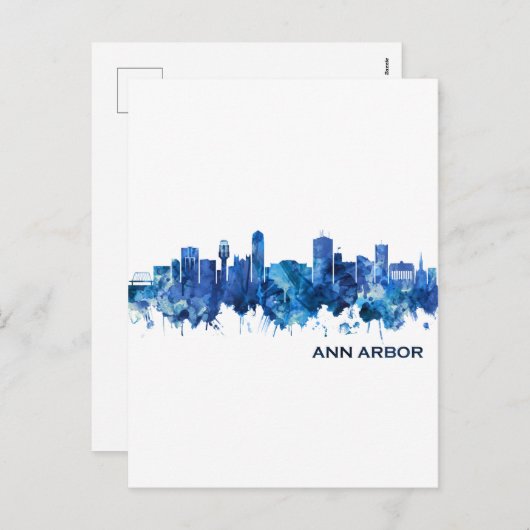 Ann Arbor Michigan Skyline Blue Feestdagenkaart (Voorkant / Achterkant)