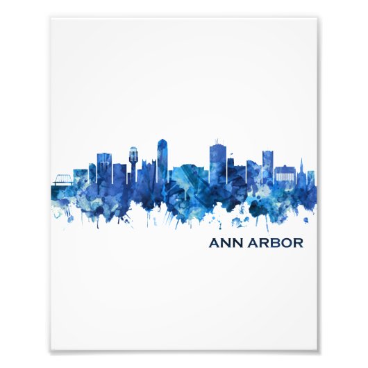 Ann Arbor Michigan Skyline Blue Foto Afdruk (Voorkant)