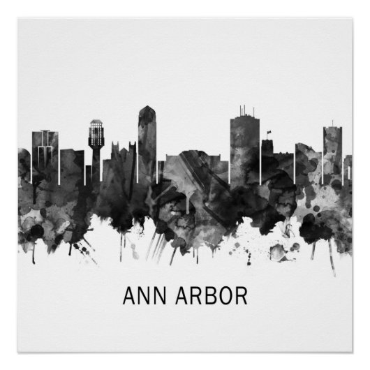 Ann Arbor Michigan Skyline BW Perfect Poster (Voorkant)