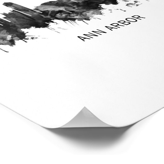 Ann Arbor Michigan Skyline BW Poster (Hoek)