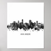 Ann Arbor Michigan Skyline BW Poster (Voorkant)