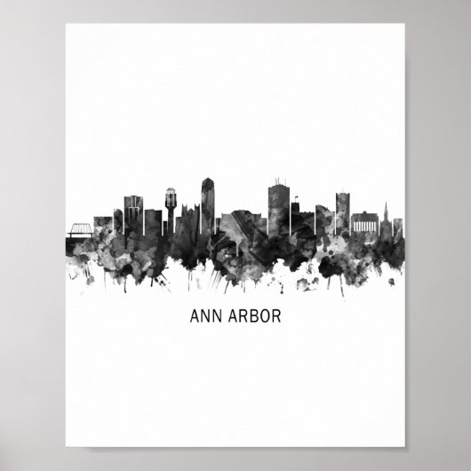 Ann Arbor Michigan Skyline BW Poster (Voorkant)