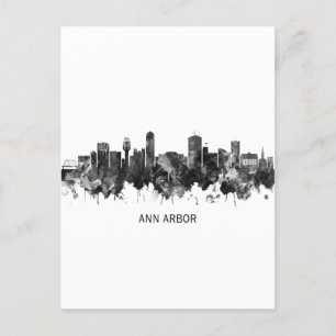 Ann Arbor Michigan Skyline BW Uitnodiging Briefkaart
