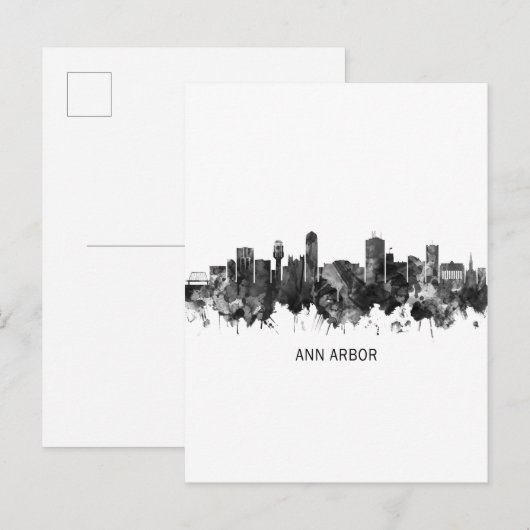 Ann Arbor Michigan Skyline BW Uitnodiging Briefkaart (Voorkant / Achterkant)