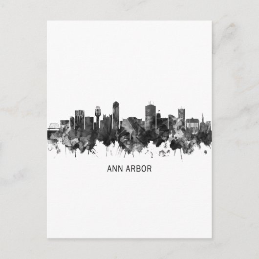 Ann Arbor Michigan Skyline BW Uitnodiging Briefkaart (Voorkant)
