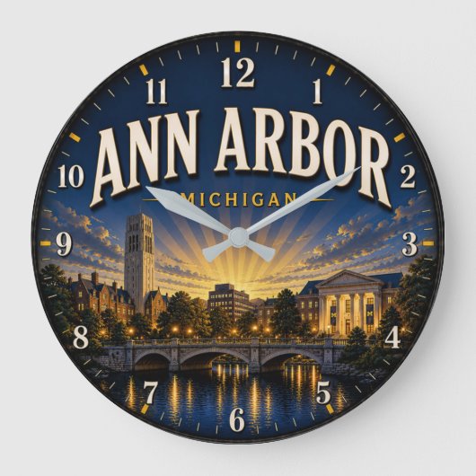 Ann Arbor Michigan Sunset Premium Skyline Grote Klok (Voorkant)