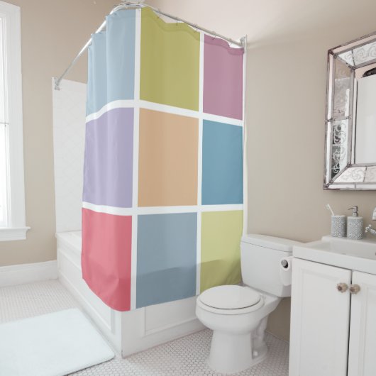 Ann Arbor Pastel Chalk Squares Douchegordijn (In situ)