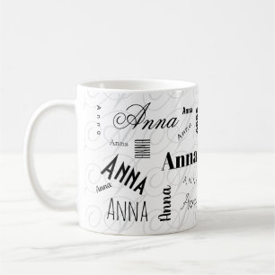 Anna Aangepaste Naam Zwarte Witte Koffiemok