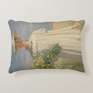 Anna Ancher keert terug uit Flower Picking, 1902 Accent Kussen