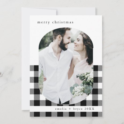 ANNA Black Buffalo Plaid Familiefoto Kerst Feestdagenkaart (Voorkant)