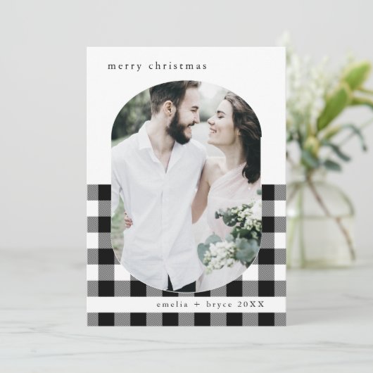 ANNA Black Buffalo Plaid Familiefoto Kerst Feestdagenkaart (Staand voorkant)