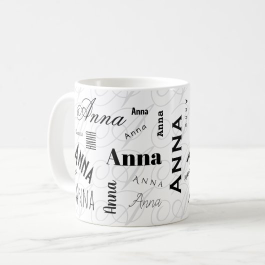 Anna Custom Name  Black White Coffee Mug Koffiemok (Voorkant links)