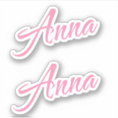 Anna Decoratieve Naam in Roze x2 Sticker (Voorkant)