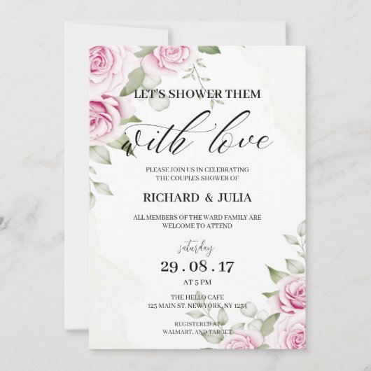 ANNA Let's Shower Invitation / Waterverf, Roze Kaart (Voorkant)