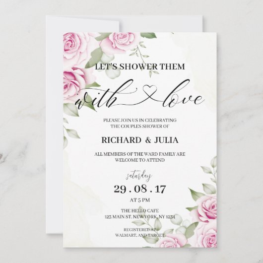 ANNA Let's Shower Invitation / Waterverf, Roze Kaart (Voorkant)