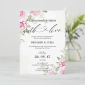 ANNA Let's Shower Invitation / Waterverf, Roze Kaart (Staand voorkant)