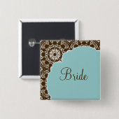 Anna Liese Damask - Blue Bridal Party Button (Voorkant /achterkant)
