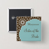 Anna Liese Damask Blue Bridal Party Button (Voorkant /achterkant)