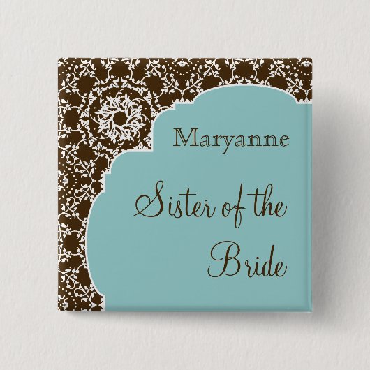 Anna Liese Damask Blue Bridal Party Button (Voorkant)