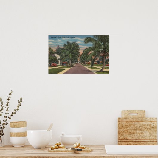 Anna Maria, Florida - Uitzicht van Palms Along Str Poster (Keuken)