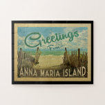 Anna Maria Island Beach Vintage Travel Legpuzzel<br><div class="desc">Deze groeten van het  briefkaart Anna Maria Island zijn voorzien van een zandstrand met een prachtig turkooiswater en boven het zee,  een blauwe hemel met blauw witte wolken. In de klassieke reisstijl.</div>