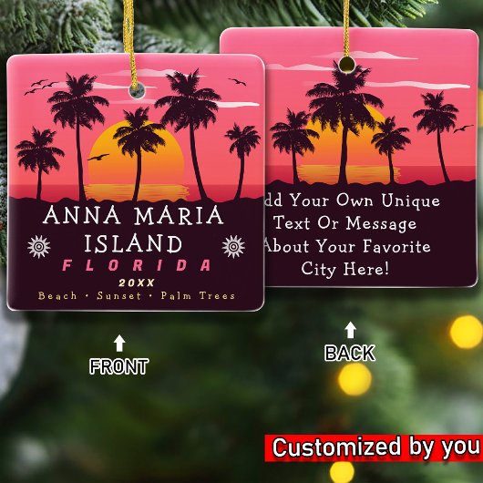 Anna Maria Island Florida Retro Zonsondergang Palm Keramisch Ornament