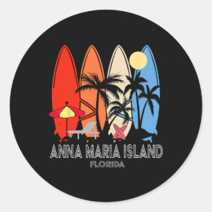 Anna Maria Island Strand Florida Retro Surfplank V Ronde Sticker
